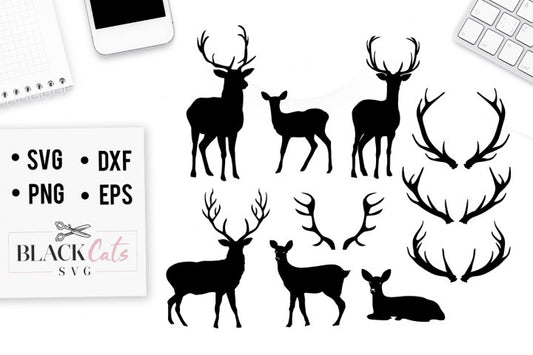 Deers set and antlers SVG