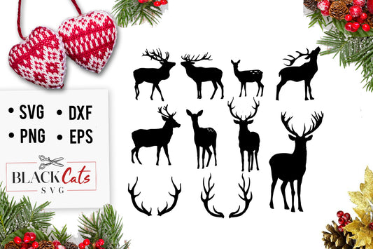 Deers set and antlers SVG