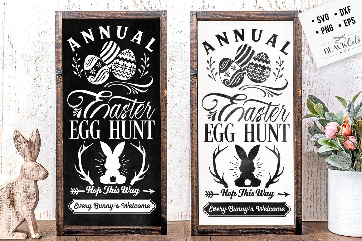 Annual Easter egg hunt porch sign svg, Cottontail SVG, Easter SVG,  Cottontail Farms SVG, Easter Bunny svg, Vintage Easter svg