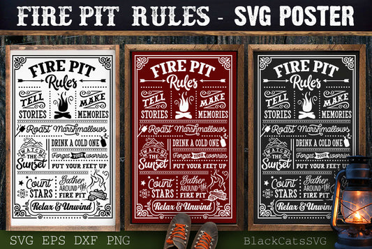 Fire pit Rules svg, Welcome to our Fire PIt svg, Fire Pit poster svg, Campsite poster svg, Camping poster svg, Outdoor Rules,