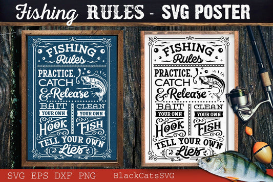 Fishing rules svg, Fishing poster svg, Fishing vintage poster svg, Outdoors poster svg, Camping poster svg, Outdoor Rules,