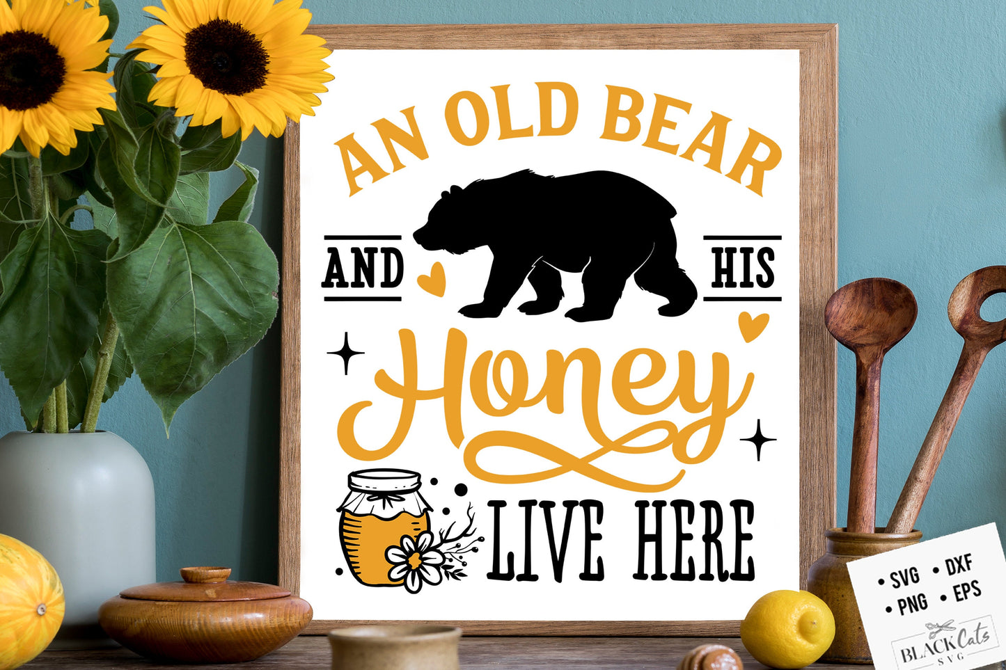 An old bear and his honey live here svg, Bee svg, Sunflower svg, Honey bee svg, Honey svg, Bee quotes svg,