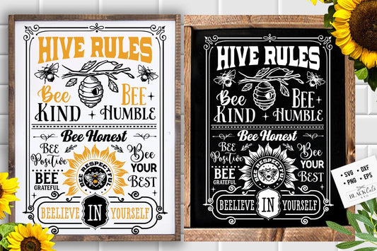 Hive rules svg, Bee rules poster svg,  Bee svg, Sunflower svg, Honey bee svg, Honey svg, Bee quotes svg,