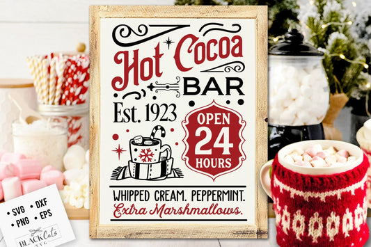 Hot cocoa bar svg, Hot cocoa svg,  Old fashioned hot cocoa svg, Vintage hot cocoa svg, Vintage Christmas svg, served here svg, farmhouse