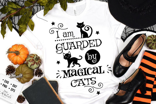 I am guarded by magical cats svg, Halloween svg, Happy Halloween svg, Witch svg