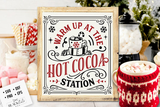 Hot cocoa station svg, Hot cocoa svg,  Old fashioned hot cocoa svg, Vintage hot cocoa svg, Vintage Christmas svg, served here svg, farmhouse