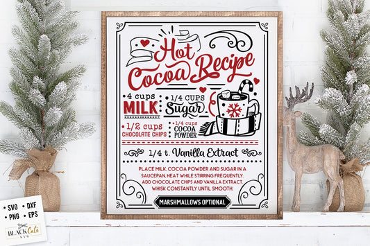 Hot cocoa Recipe svg, Hot cocoa 16 x 20 svg,  Old fashioned hot cocoa svg, Vintage hot cocoa svg, Vintage Christmas svg, farmhouse