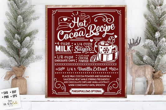 Hot cocoa Recipe svg, Hot cocoa 16 x 20 svg,  Old fashioned hot cocoa svg, Vintage hot cocoa svg, Vintage Christmas svg, farmhouse