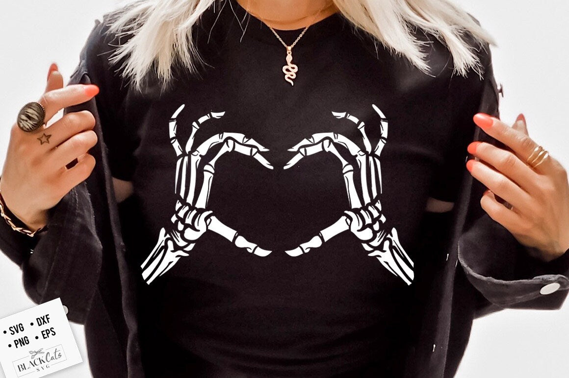 Skeleton hands making heart SVG, Skeleton Valentines Day svg, Skeleton valentine's day SVG, Romantic skeleton svg