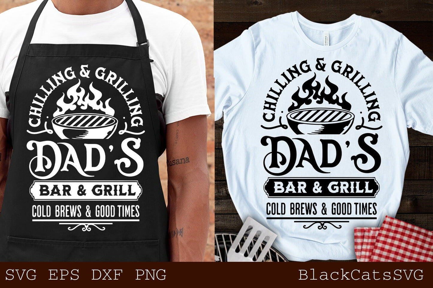 Dad's Bar and Grill svg, Chilling and Grilling svg, Barbecue svg, Grilling svg,  Father's day gift svg, BBQ Cut File, Funny Apron svg