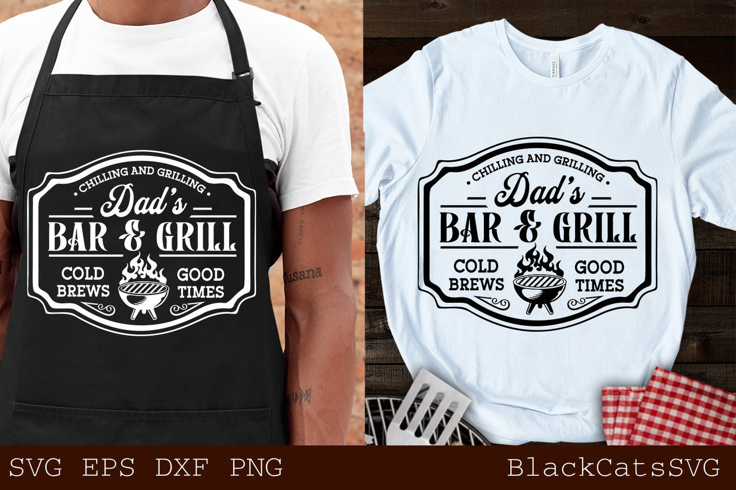 Dad's Bar and Grill svg, Bar and grill label svg, Barbecue svg, Grilling svg, Father's day gift svg, BBQ Cut File, Funny Apron svg