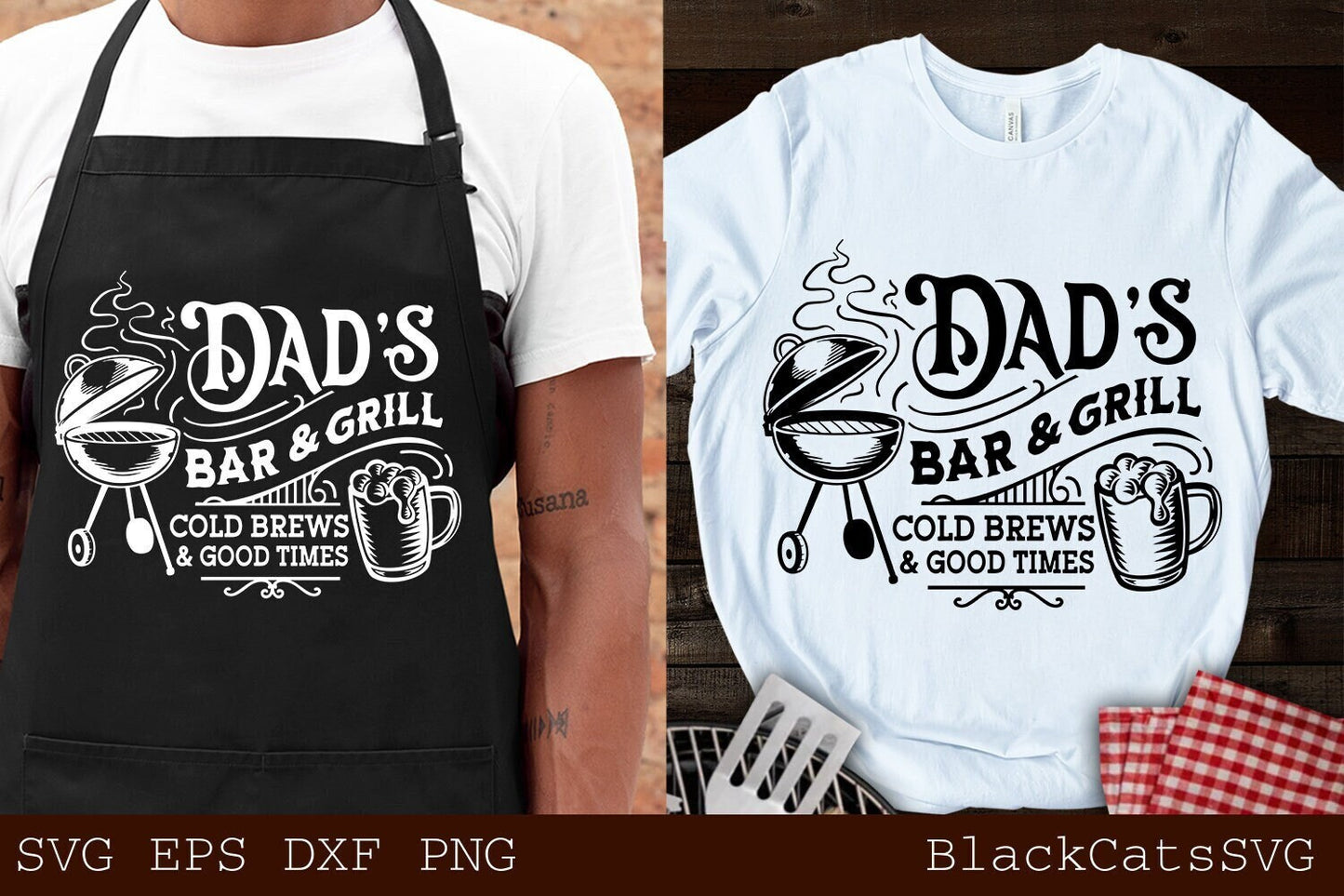 Dad's Bar and Grill svg, Beer and BBQ svg, Barbecue svg, Grilling svg, Father's day gift svg, BBQ Cut File, Funny Apron svg, Cold brews svg