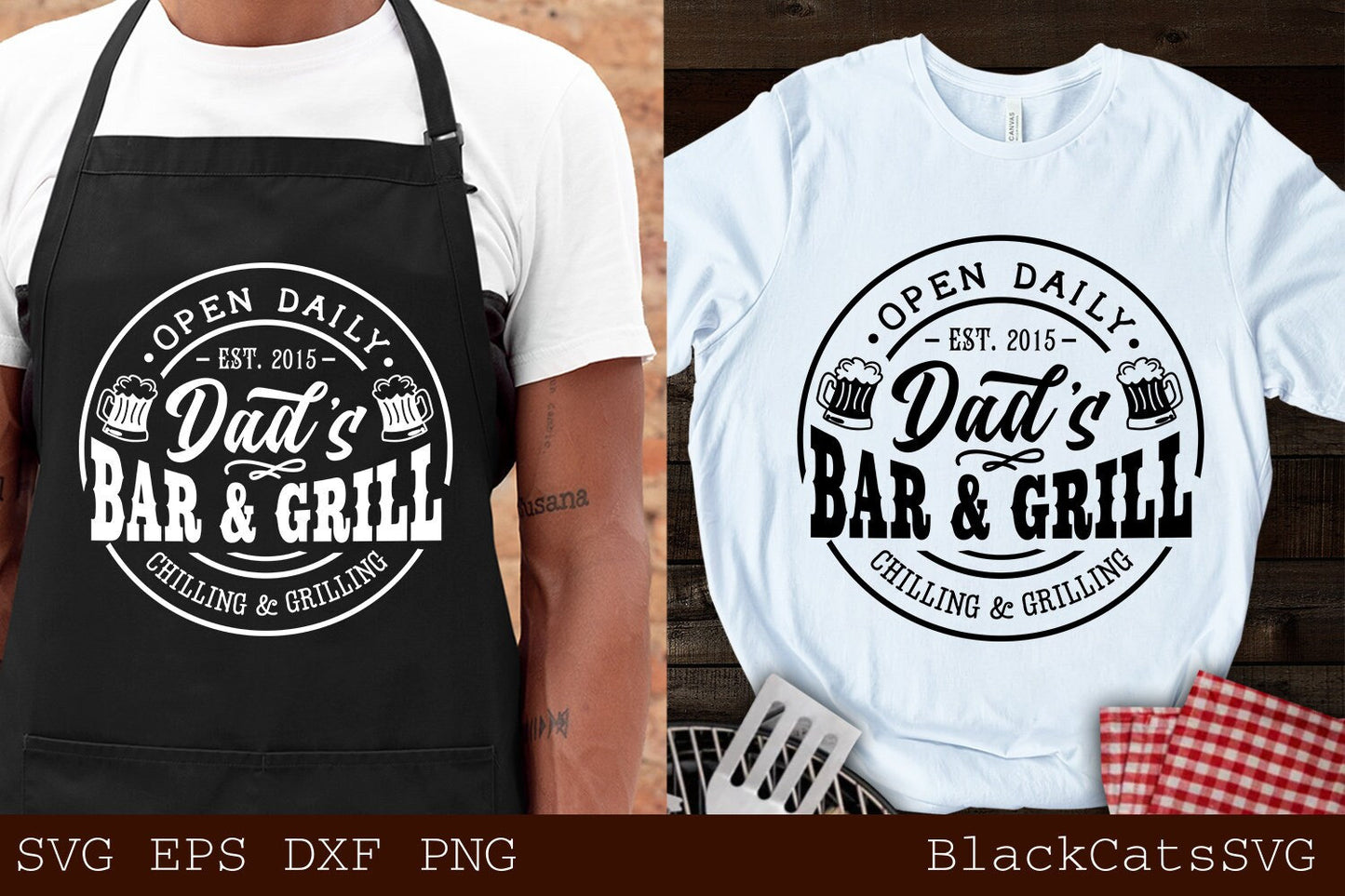 Dad's Bar and Grill svg, Barbecue svg, Grilling svg, Dad's Bar svg, Father's day gift svg, BBQ Cut File, Funny Apron svg