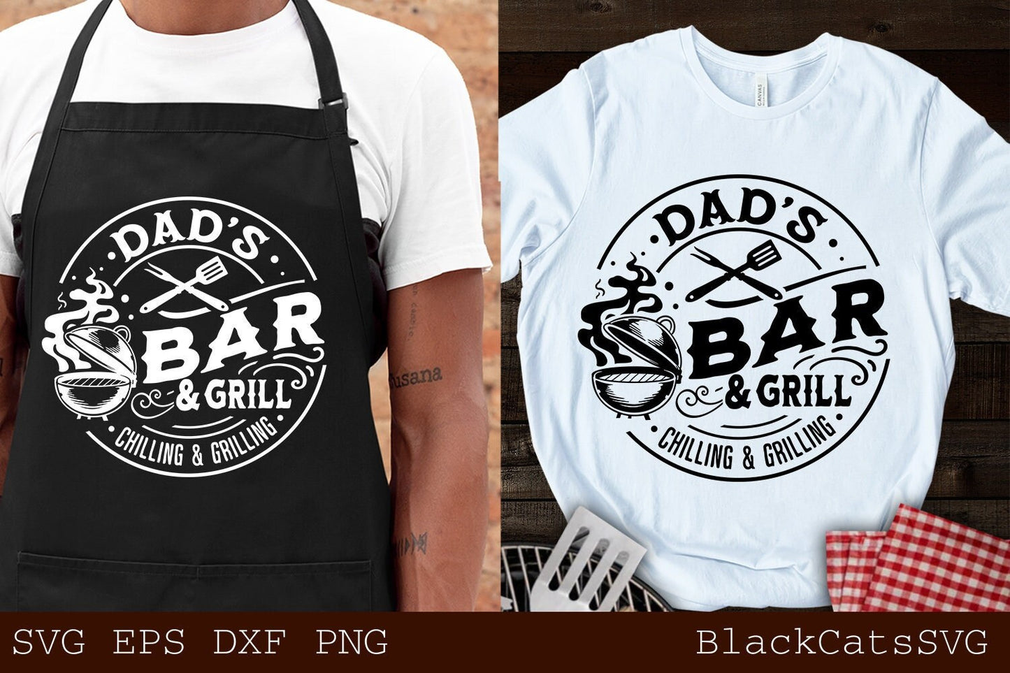 Dad's Bar and Grill svg, Round BBQ, Beer and BBQ svg, Barbecue svg, Grilling svg, Father's day gift svg, BBQ Cut File, Funny Apron svg