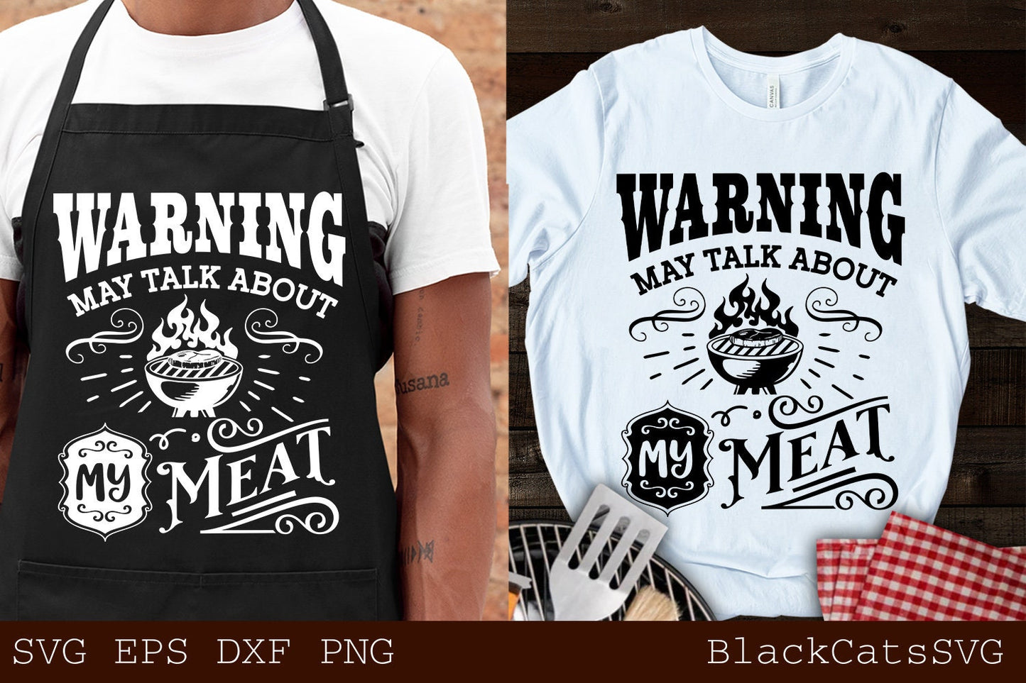 Warning may talk about my meat svg, Smoke meat svg, Barbecue svg, Grilling svg, Dad's Bar and Grill svg, Father's day gift svg, Funny Apron