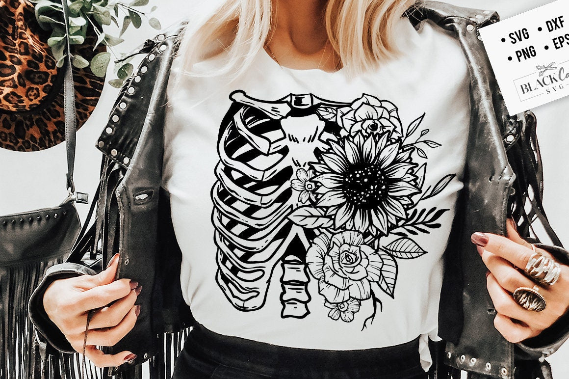 Floral ribcage SVG, Ribcage svg, Skeleton SVG, RibCage skeleton SVG, Not broken svg, Gothic Tshirt svg, Floral ribcage Png