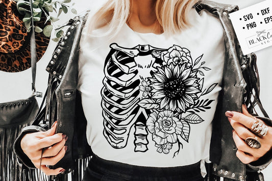 Floral ribcage SVG, Ribcage svg, Skeleton SVG, RibCage skeleton SVG, Not broken svg, Gothic Tshirt svg, Floral ribcage Png