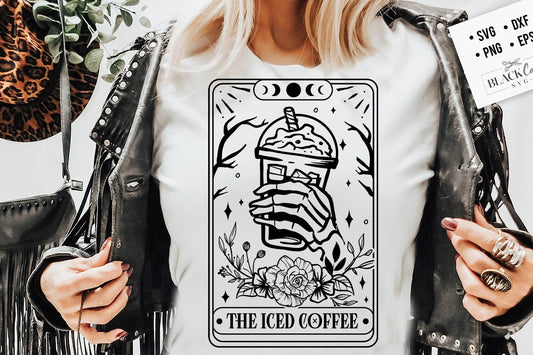 The Iced Coffee Tarot Card SVG, Iced Coffee tarot svg, Skull coffee svg, Coffee tarot card svg, Coffee skull svg, Iced Coffee svg