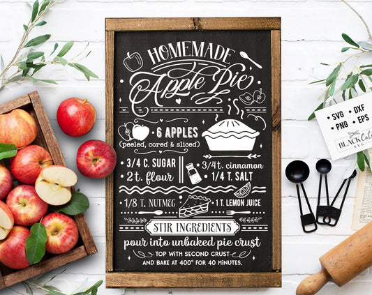 Apple pie recipe svg, Homemade apple pie svg, Fall recipe svg, Autumn recipes svg, Apple pie svg