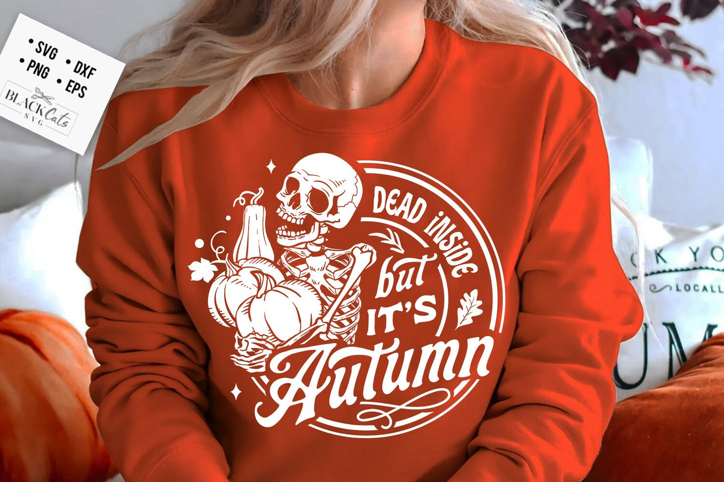 Dead inside but it's autumn SVG, Pumpkin spice svg, Autumn skull svg, Peace sign skeleton svg, Funny karma svg, Funny skeleton svg