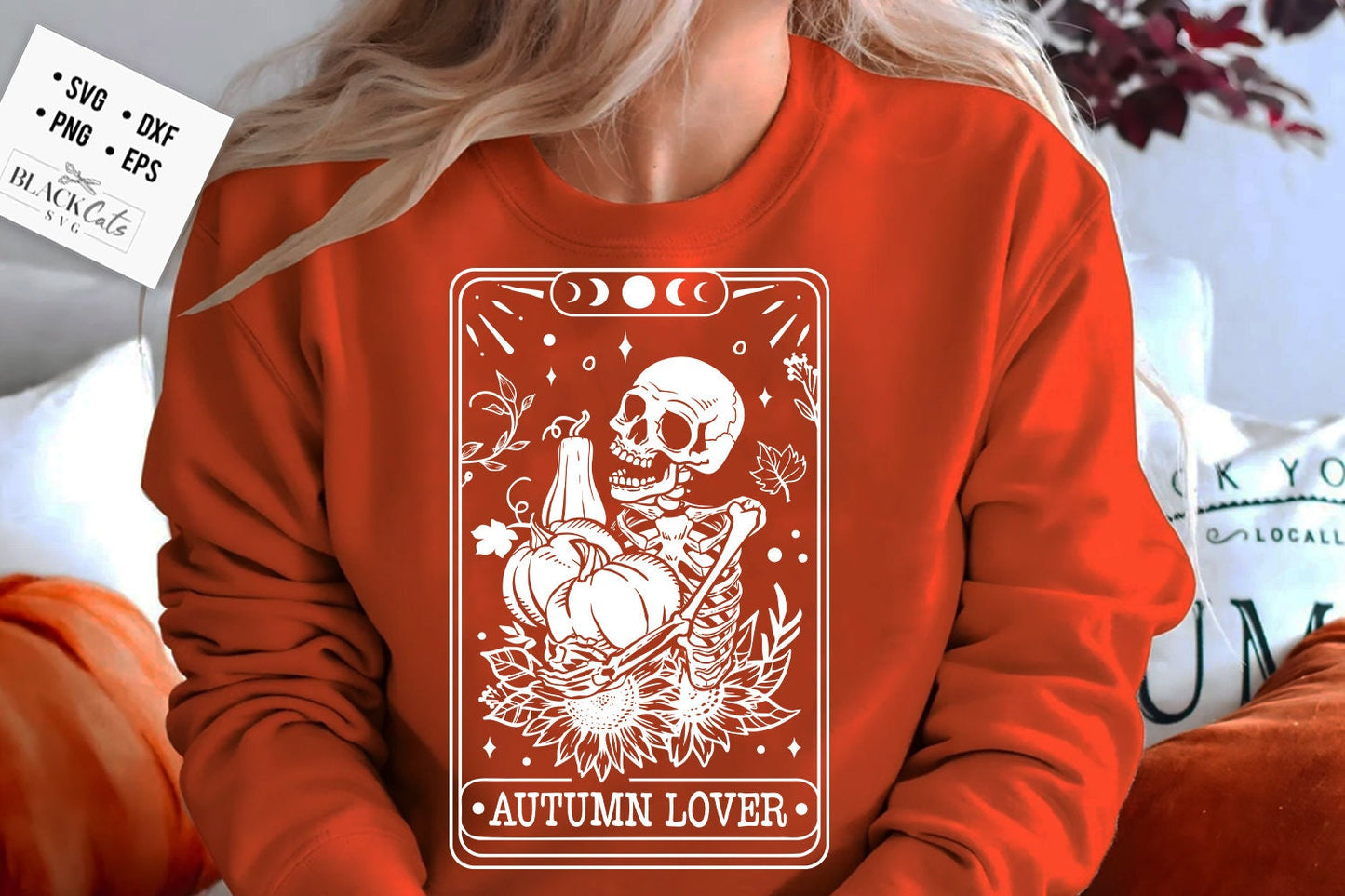 Autumn lover svg, Tis the season SVG, Funny skeleton svg, Pumpkin skull tarot svg, Autumn tarot card svg, Skeleton svg, Funny karma svg