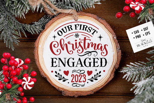 Engaged Christmas svg, First Christmas ornament svg, Our first Christmas svg, First Christmas round ornament svg, Mr and Mrs svg