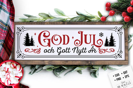 God Jul long sign svg, Scandinavian Christmas svg, God Jul Christmas svg, Och gott nytt år svg, Norwegian Christmas svg