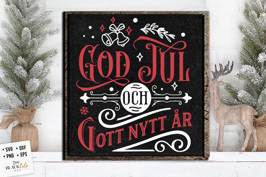 God Jul svg, Scandinavian Christmas svg, God Jul Santa Poster svg, Norwegian Christmas svg, Swedish Christmas svg, Och gott nytt år svg