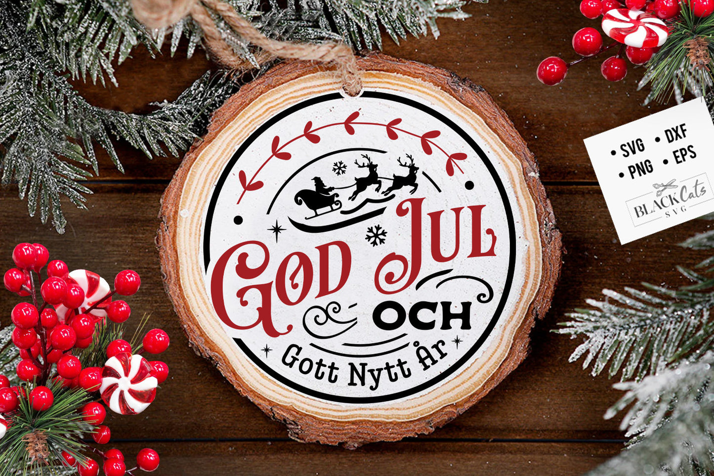 God Jul svg, Scandinavian Christmas svg, God Jul round ornament svg, God Jul Christmas svg, Norwegian Christmas svg, Round God Jul