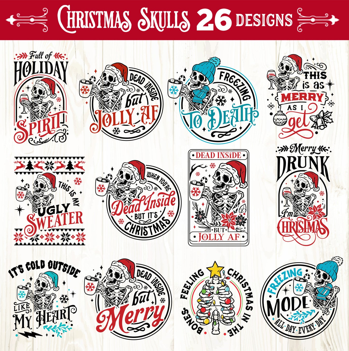 Christmas skulls bundle SVG, Christmas skeleton svg, Funny Christmas svg, Christmas bundle svg