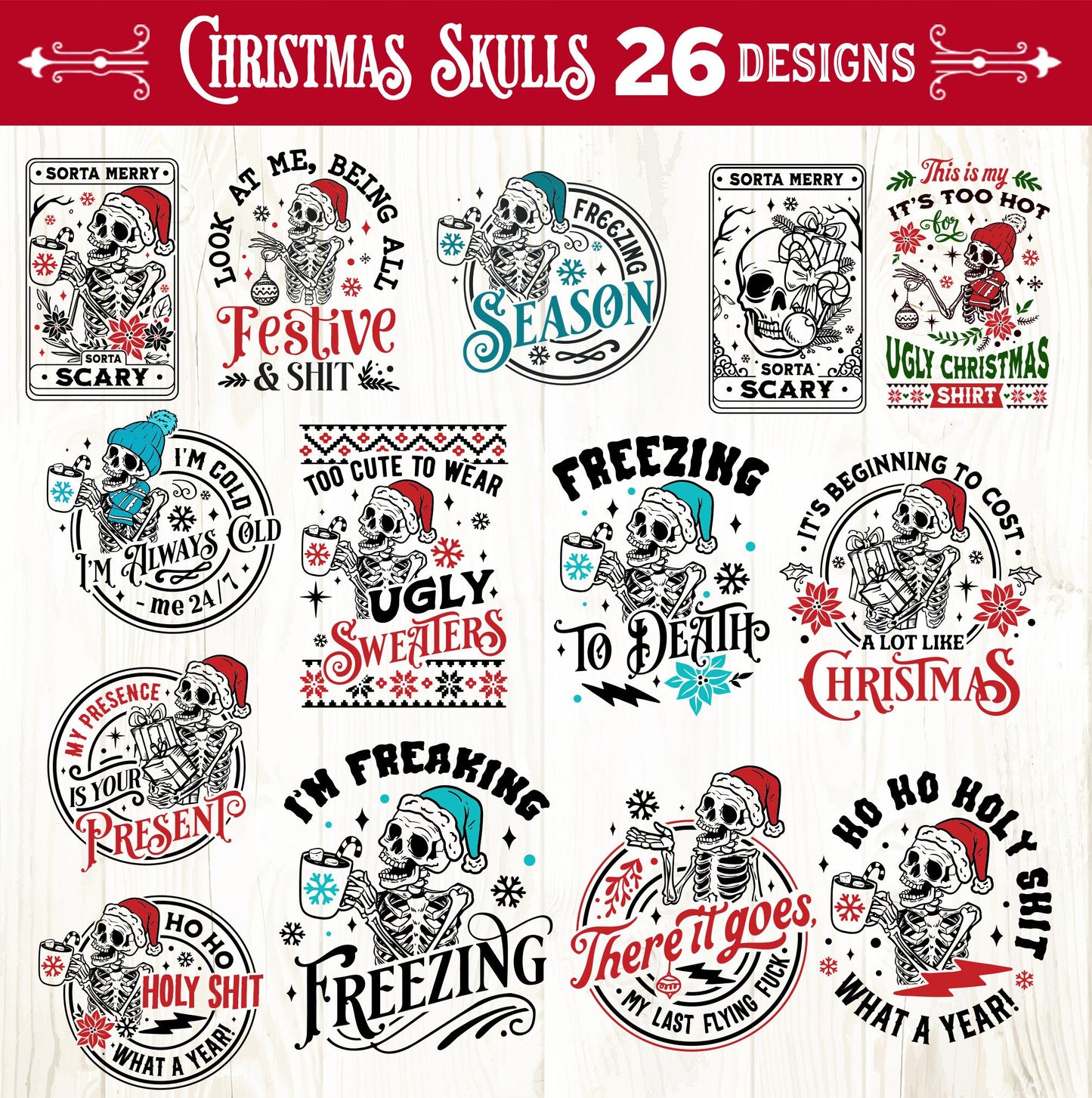 Christmas skulls bundle SVG, Christmas skeleton svg, Funny Christmas svg, Christmas bundle svg