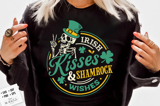 Irish kisses and shamrock wishes SVG, Happy St Patrick's Day svg, St Paddy's SVG, St Patricks Day SVG, Skull Patrick svg, St Patrick's Day